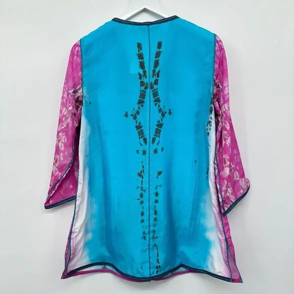 Soft Surroundings Curacao Tunic Top Shirt Medium 100% Silk Tie Dye New NO TANK‎ - Picture 10 of 13